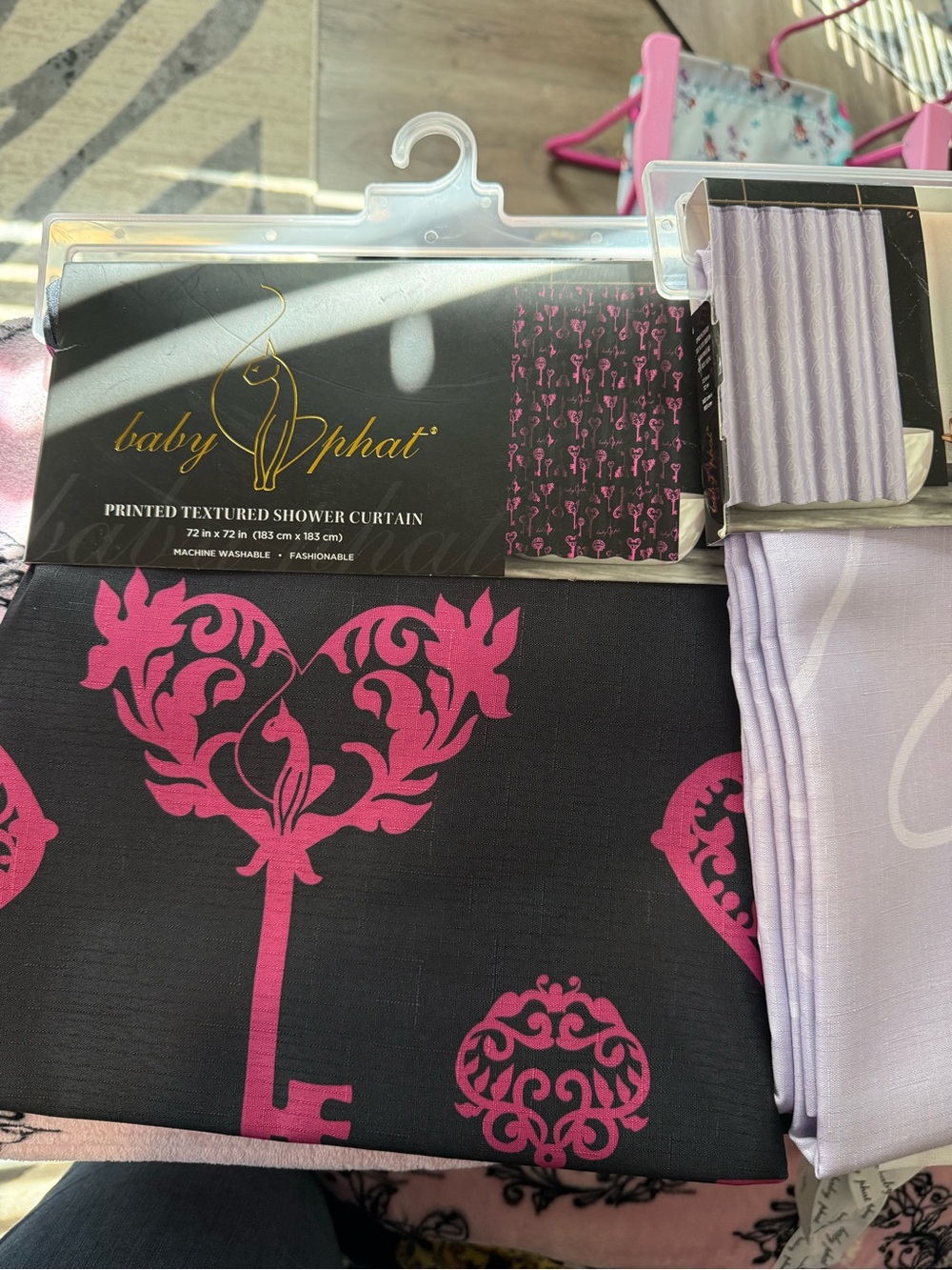 Baby Phat Black and Hot Pink Key Motif Shower Curtain